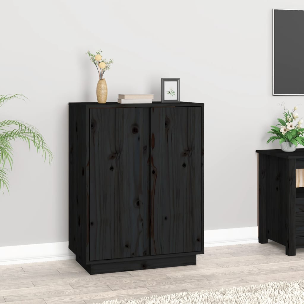 Dressoir 60x35x80 cm massief grenenhout zwart is nu te koop bij PeponiXL, paradijselijk wonen!