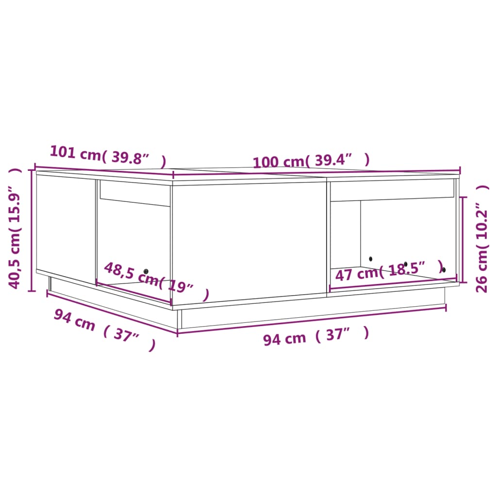 Salontafel 100x101x40,5 cm massief grenenhout honingbruin is nu te koop bij PeponiXL, paradijselijk wonen!