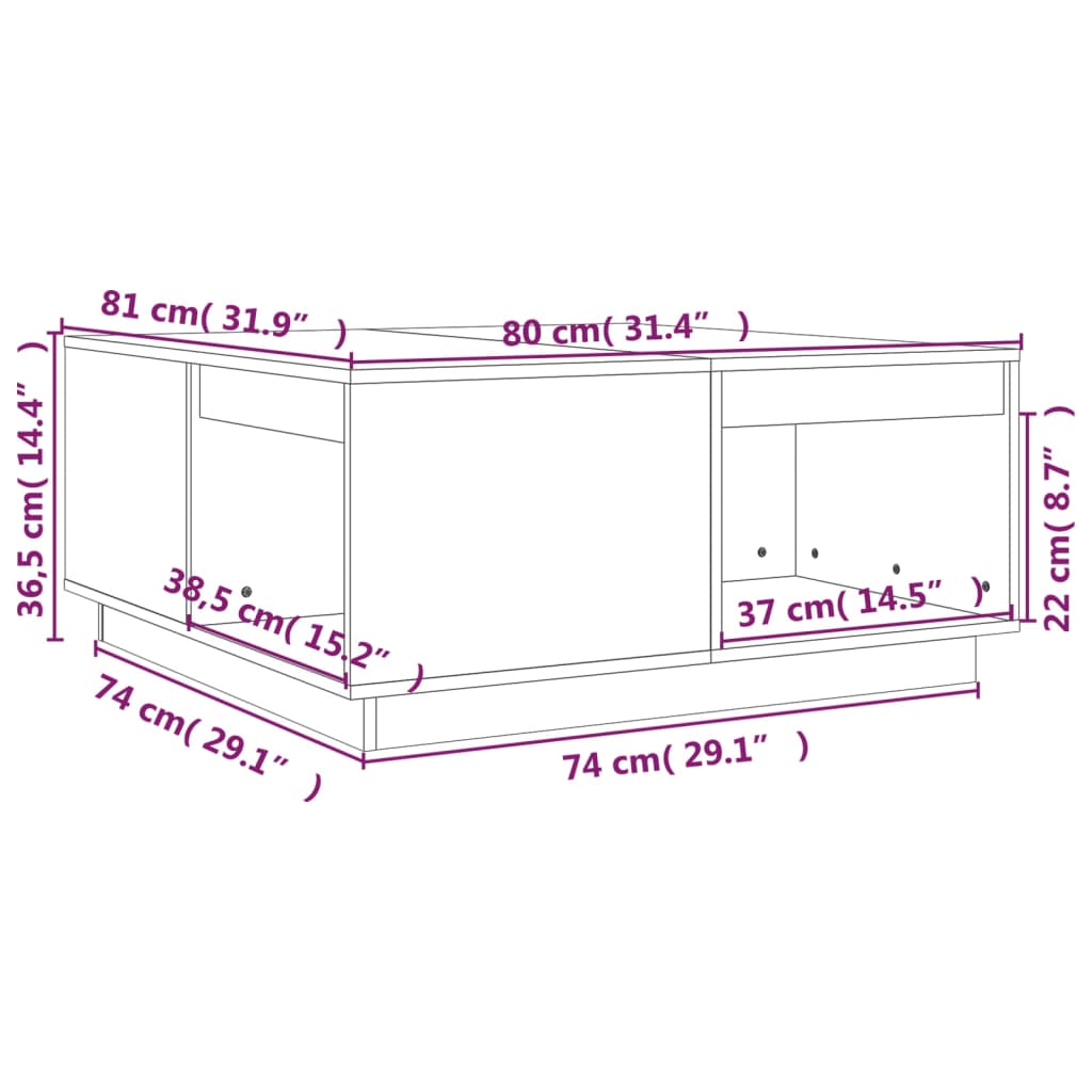 Salontafel 80x81x36,5 cm massief grenenhout zwart is nu te koop bij PeponiXL, paradijselijk wonen!