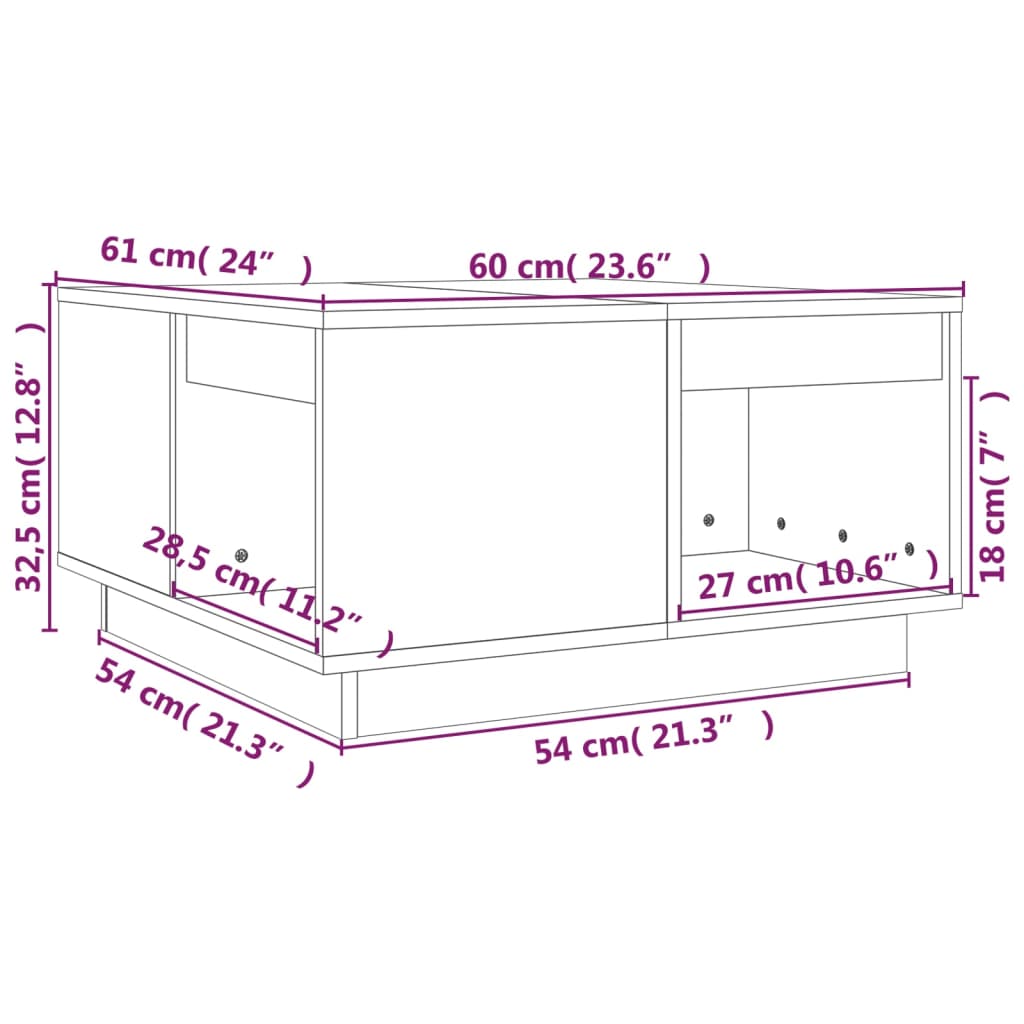 Salontafel 60x61x32,5 cm massief grenenhout zwart is nu te koop bij PeponiXL, paradijselijk wonen!