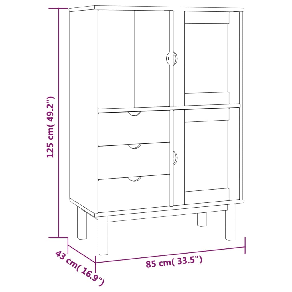 Hoge kast OTTA 85x43x125 cm massief grenenhout is nu te koop bij PeponiXL, paradijselijk wonen!