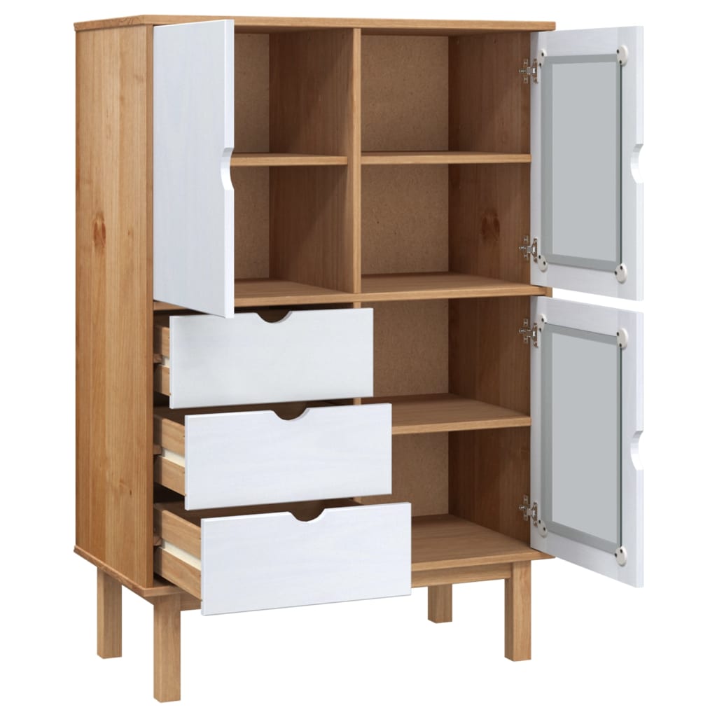 Hoge kast OTTA 85x43x125 cm massief grenenhout bruin en wit is nu te koop bij PeponiXL, paradijselijk wonen!