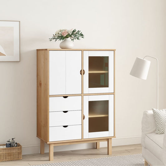 Hoge kast OTTA 85x43x125 cm massief grenenhout bruin en wit is nu te koop bij PeponiXL, paradijselijk wonen!