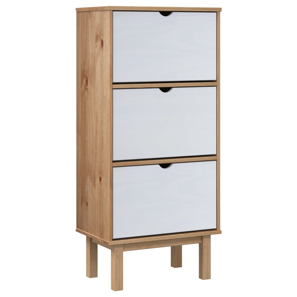 Schoenenkast OTTA 3 lades massief grenenhout bruin en wit is nu te koop bij PeponiXL, paradijselijk wonen!
