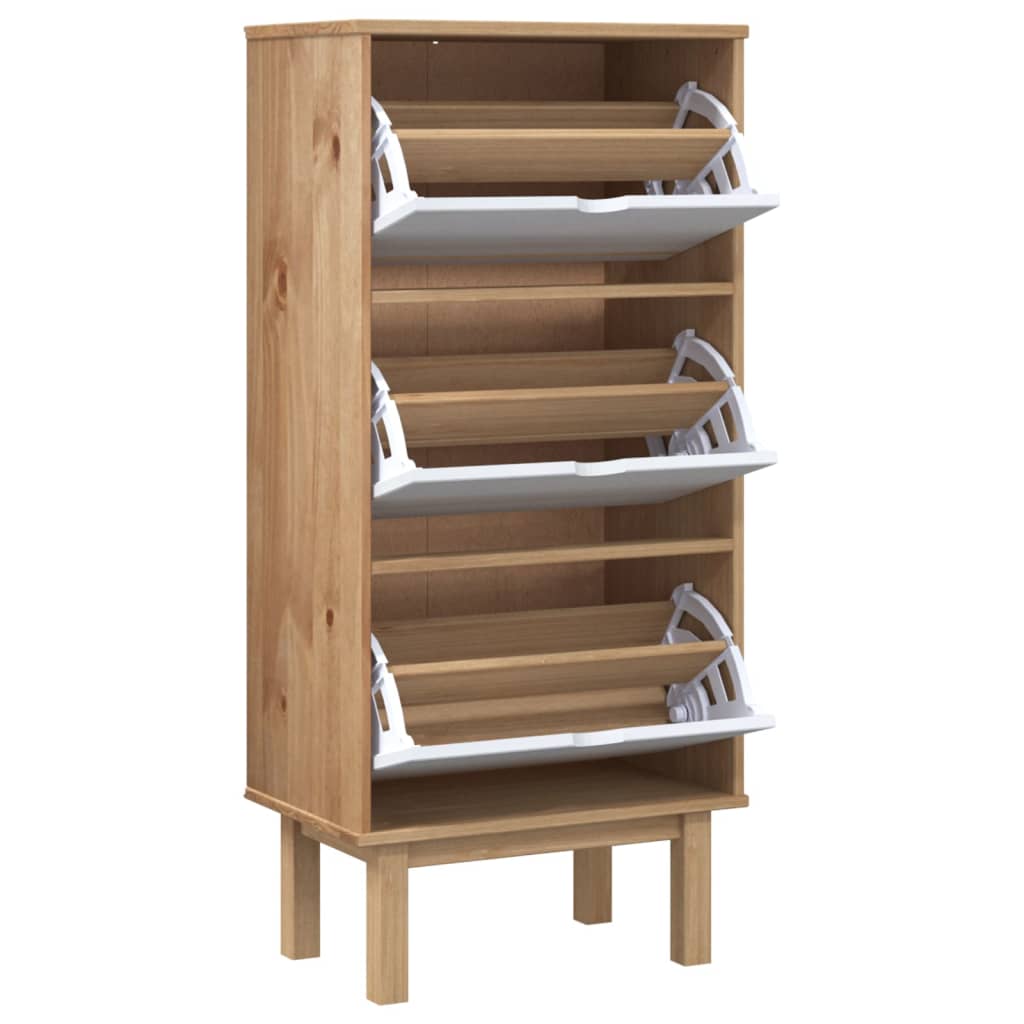 Schoenenkast OTTA 3 lades massief grenenhout bruin en wit is nu te koop bij PeponiXL, paradijselijk wonen!