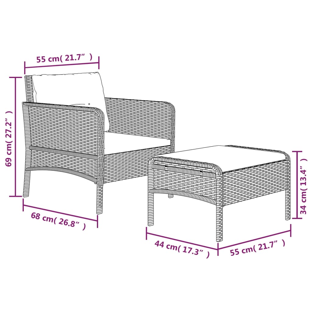 2-delige Loungeset met kussens poly rattan grijs is nu te koop bij PeponiXL, paradijselijk wonen!