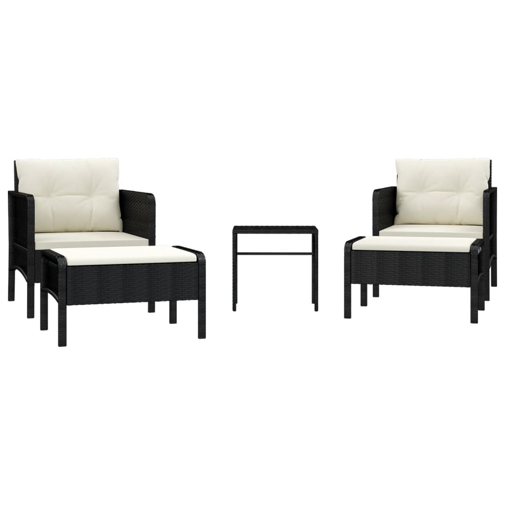 5-delige Loungeset met kussens poly rattan zwart is nu te koop bij PeponiXL, paradijselijk wonen!