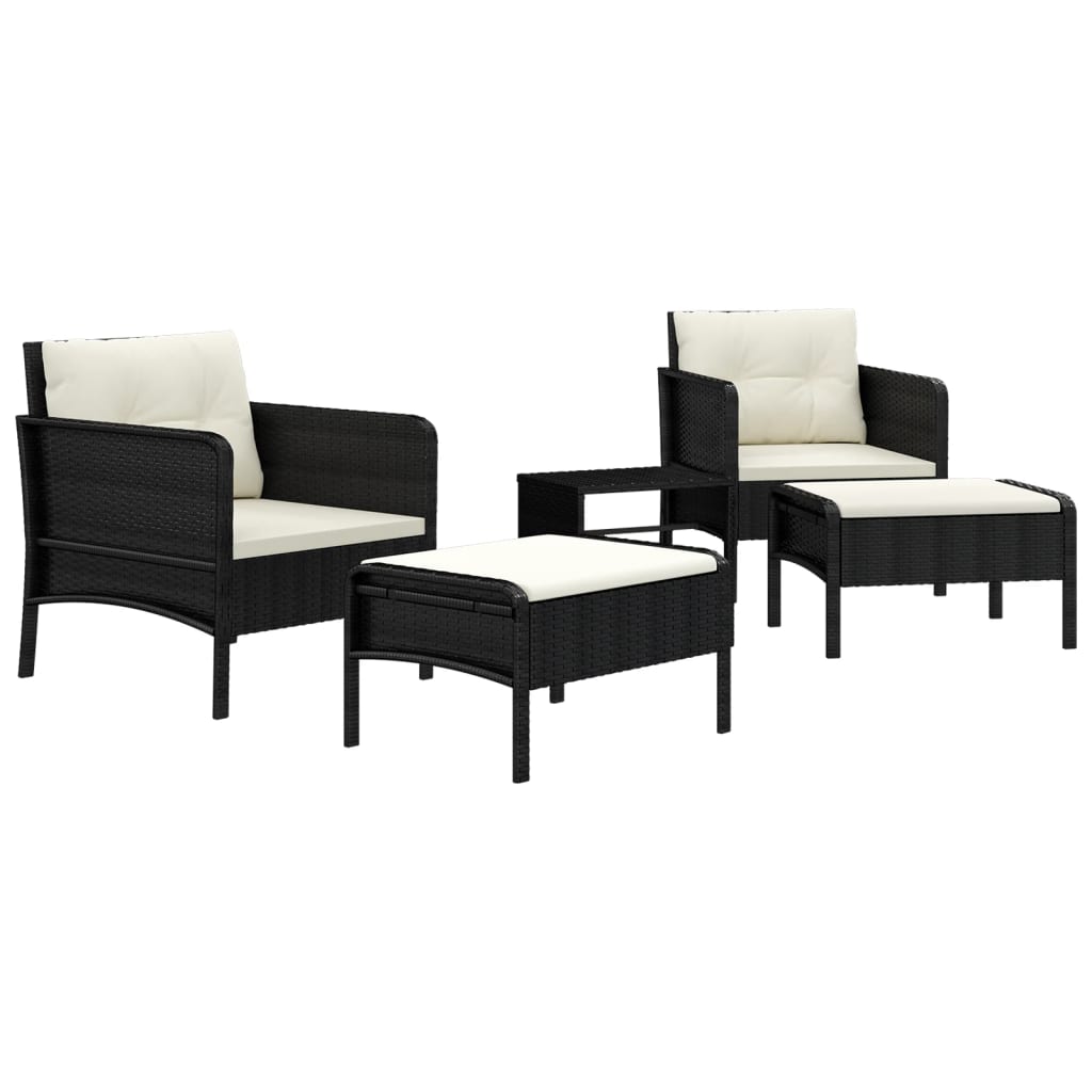 5-delige Loungeset met kussens poly rattan zwart is nu te koop bij PeponiXL, paradijselijk wonen!