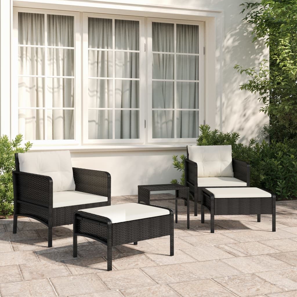 5-delige Loungeset met kussens poly rattan zwart is nu te koop bij PeponiXL, paradijselijk wonen!