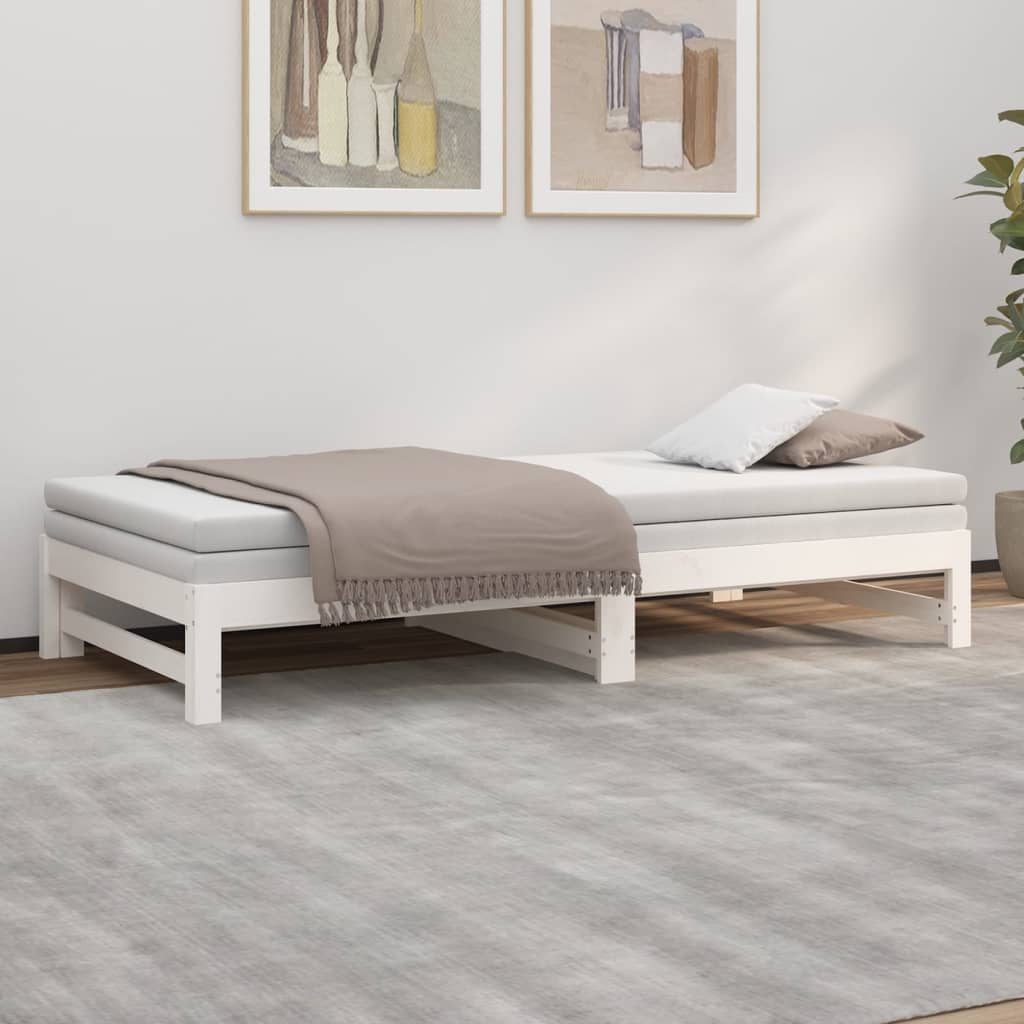 Slaapbank uitschuifbaar 2x(80x200) cm massief grenenhout wit is nu te koop bij PeponiXL, paradijselijk wonen!
