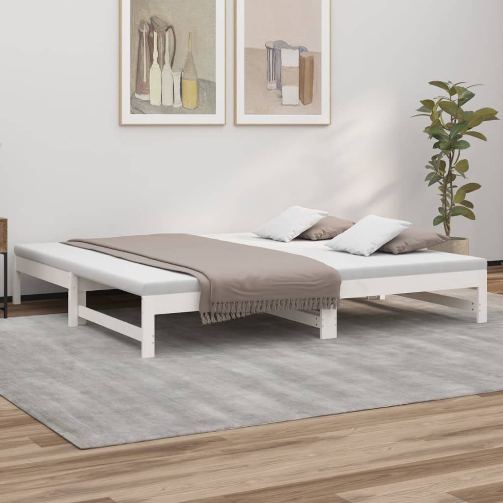 Slaapbank uitschuifbaar 2x(80x200) cm massief grenenhout wit is nu te koop bij PeponiXL, paradijselijk wonen!