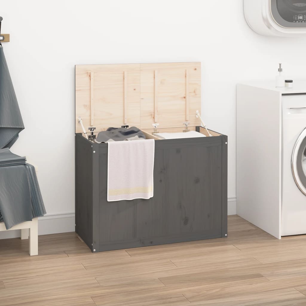 Wasmand 88,5x44x66 cm massief grenenhout grijs is nu te koop bij PeponiXL, paradijselijk wonen!