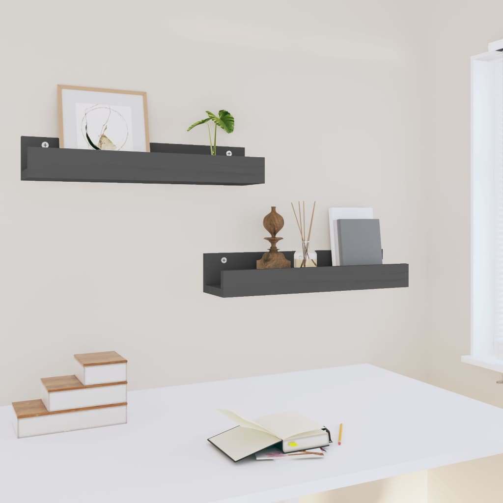 Wandschappen 2 st 50x12x9 cm massief grenenhout grijs is nu te koop bij PeponiXL, paradijselijk wonen!