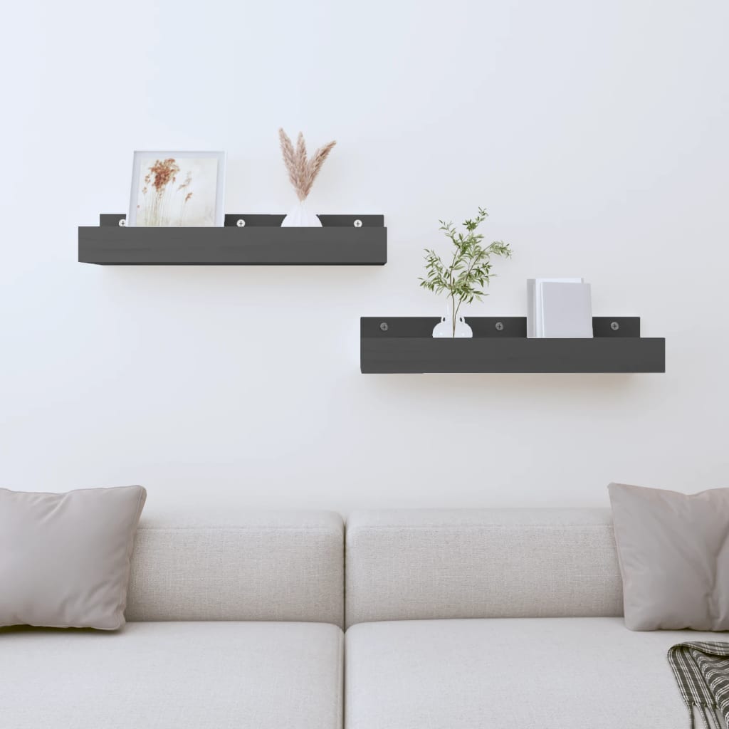Wandschappen 2 st 50x12x9 cm massief grenenhout grijs is nu te koop bij PeponiXL, paradijselijk wonen!