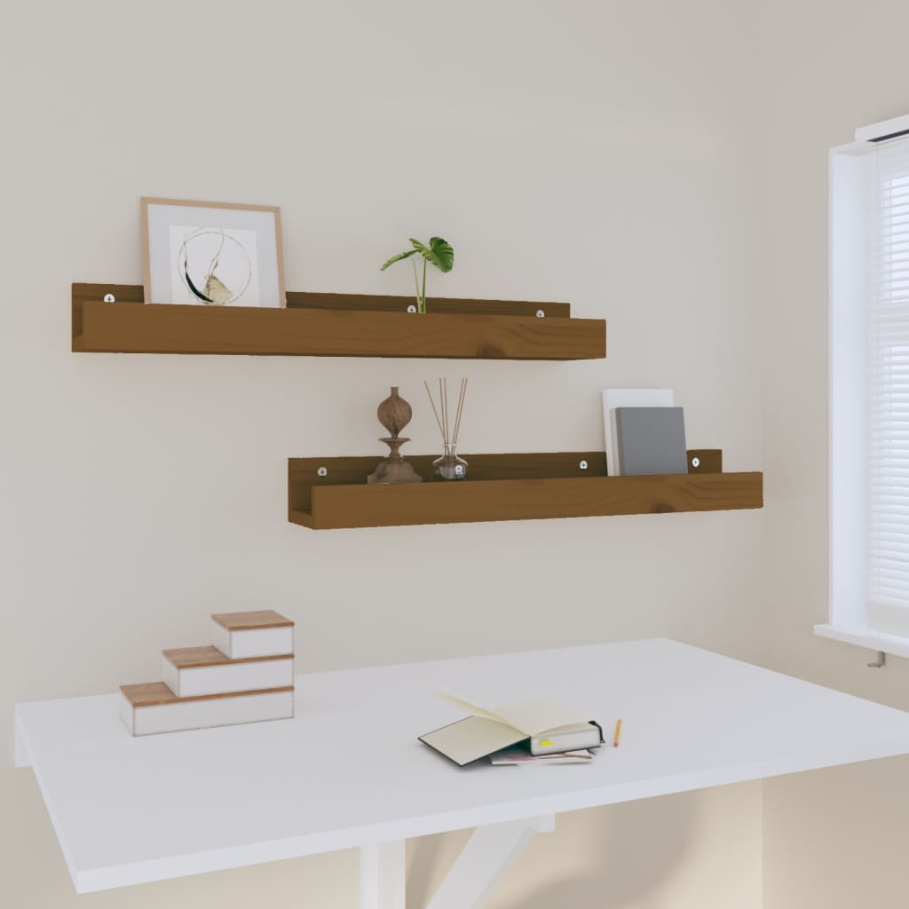 Wandschappen 2 st 80x12x9 cm massief grenenhout honingbruin is nu te koop bij PeponiXL, paradijselijk wonen!