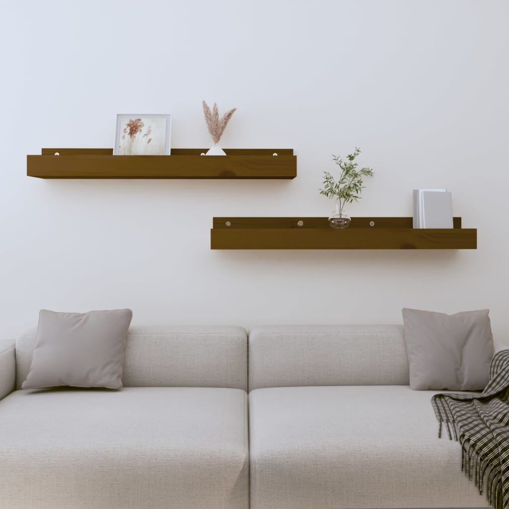Wandschappen 2 st 80x12x9 cm massief grenenhout honingbruin is nu te koop bij PeponiXL, paradijselijk wonen!