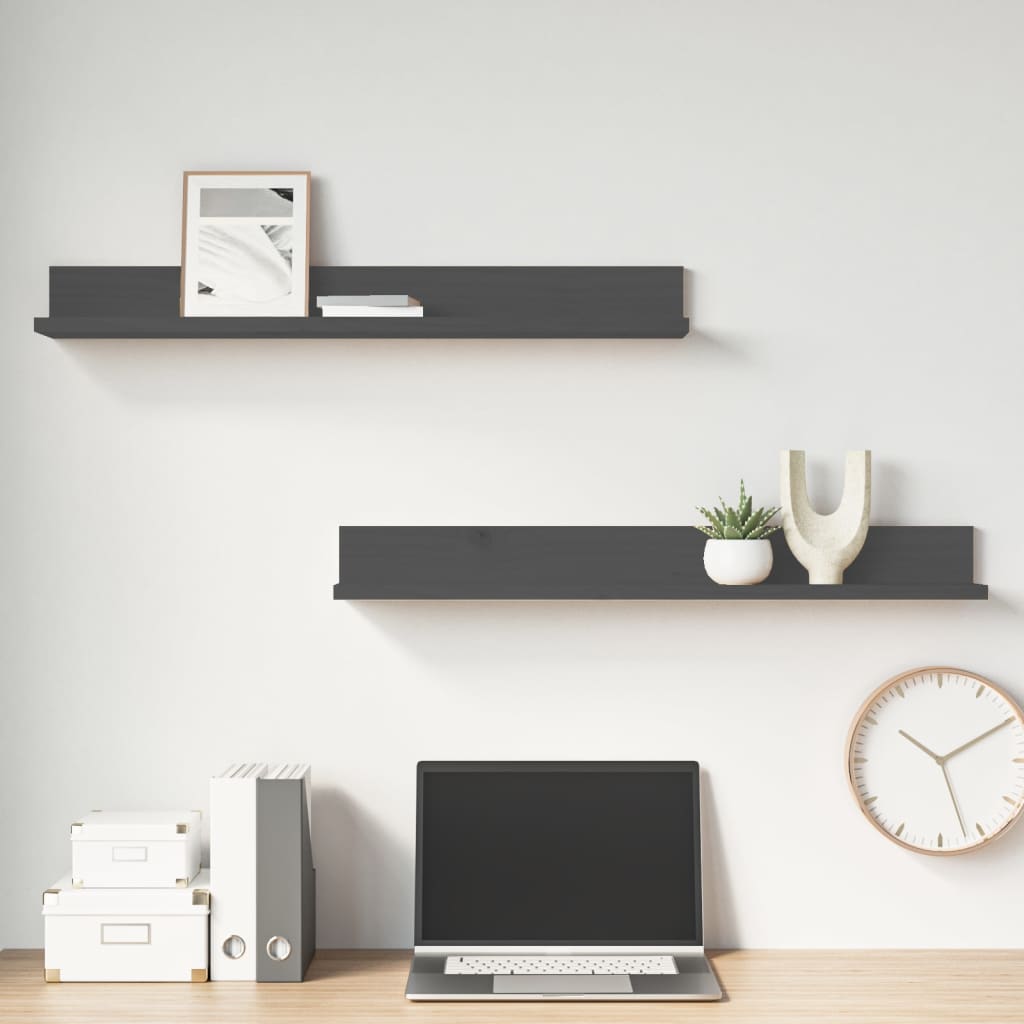 Wandkasten 2 st 80x11x9 cm massief grenenhout grijs is nu te koop bij PeponiXL, paradijselijk wonen!