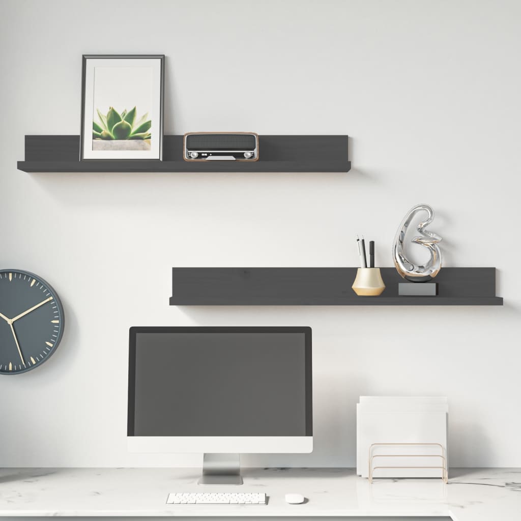 Wandkasten 2 st 80x11x9 cm massief grenenhout grijs is nu te koop bij PeponiXL, paradijselijk wonen!