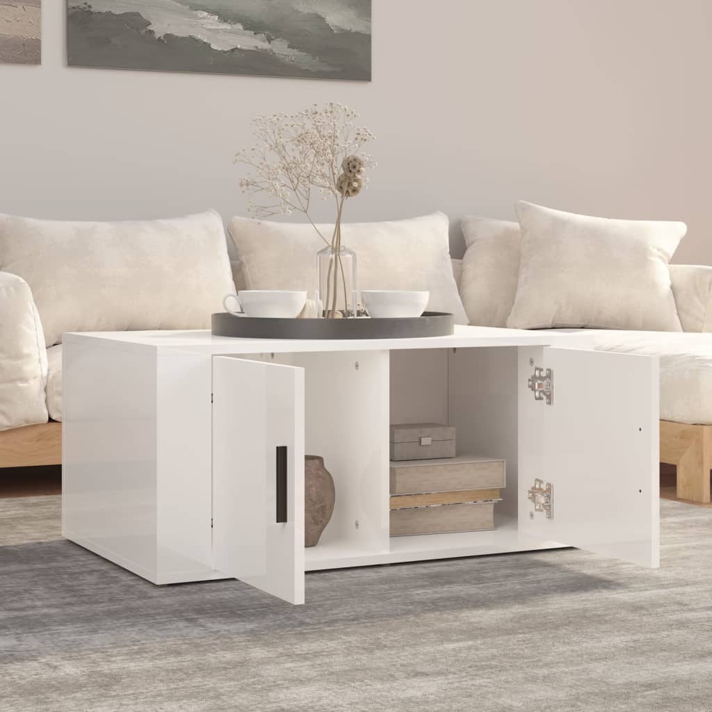 Salontafel 80x50x36 cm bewerkt hout hoogglans wit is nu te koop bij PeponiXL, paradijselijk wonen!
