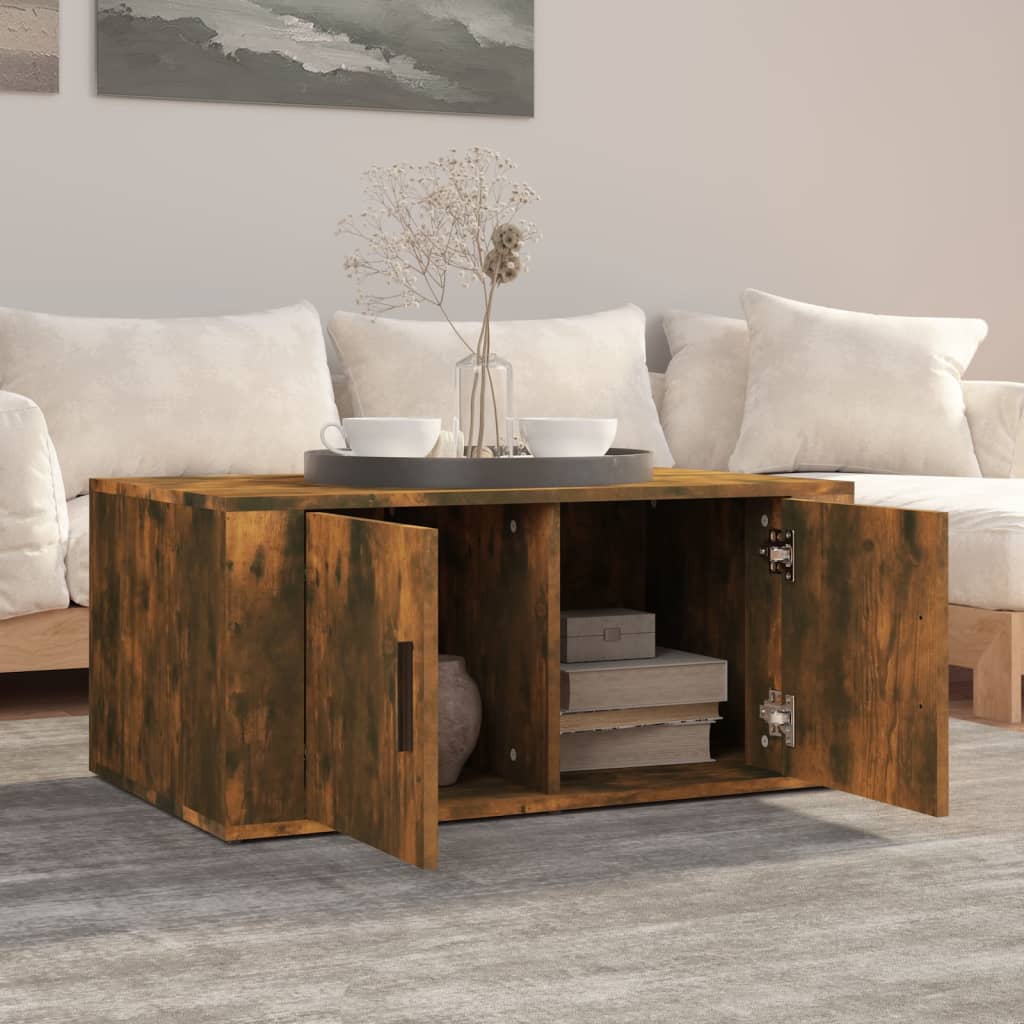 Salontafel 80x50x36 cm bewerkt hout gerookt eikenkleurig is nu te koop bij PeponiXL, paradijselijk wonen!