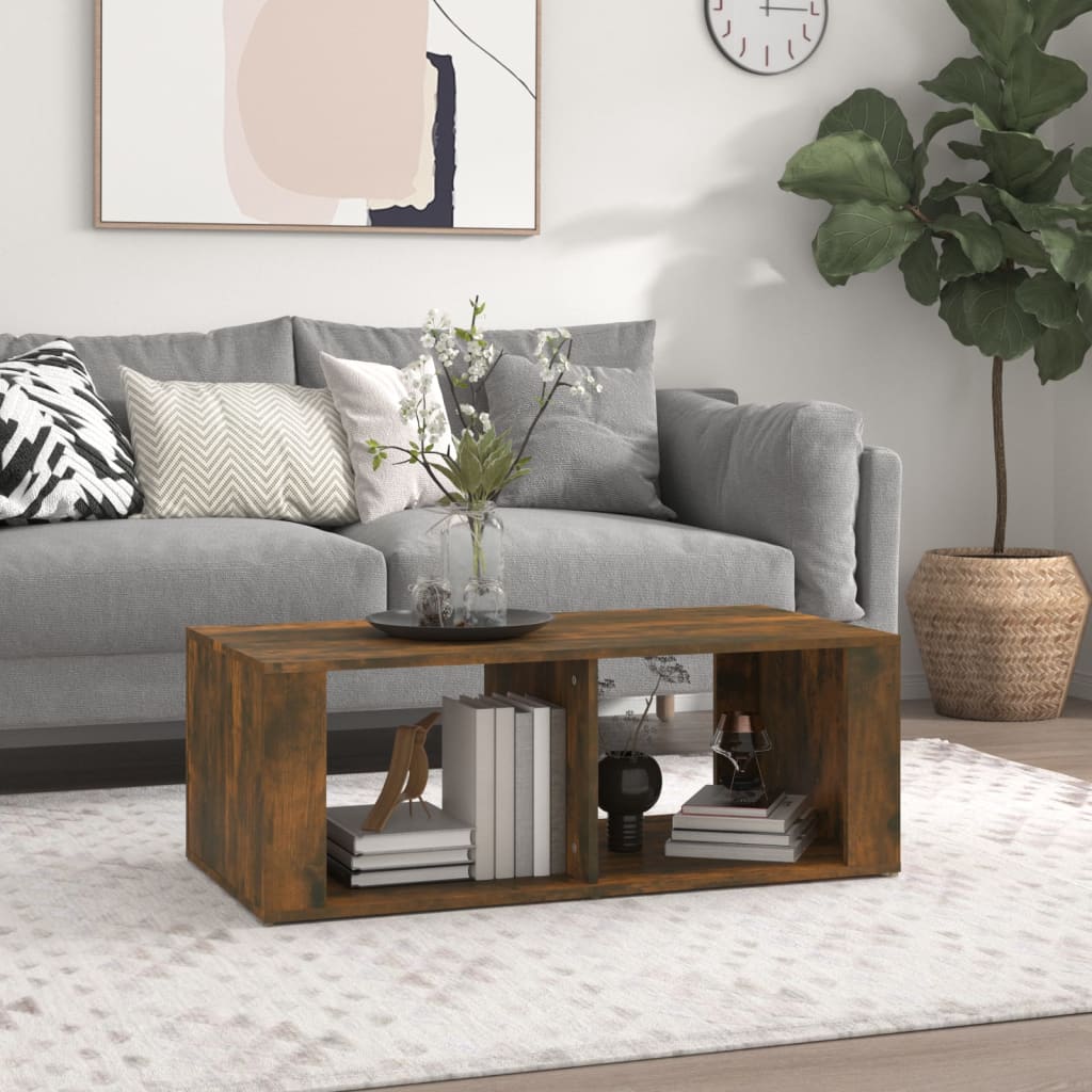 Salontafel 100x50x36 cm bewerkt hout gerookt eikenkleurig is nu te koop bij PeponiXL, paradijselijk wonen!