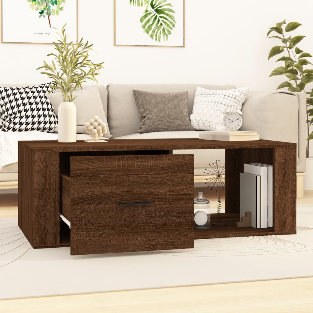 Salontafel 100x50,5x35 cm bewerkt hout bruin eikenkleur is nu te koop bij PeponiXL, paradijselijk wonen!