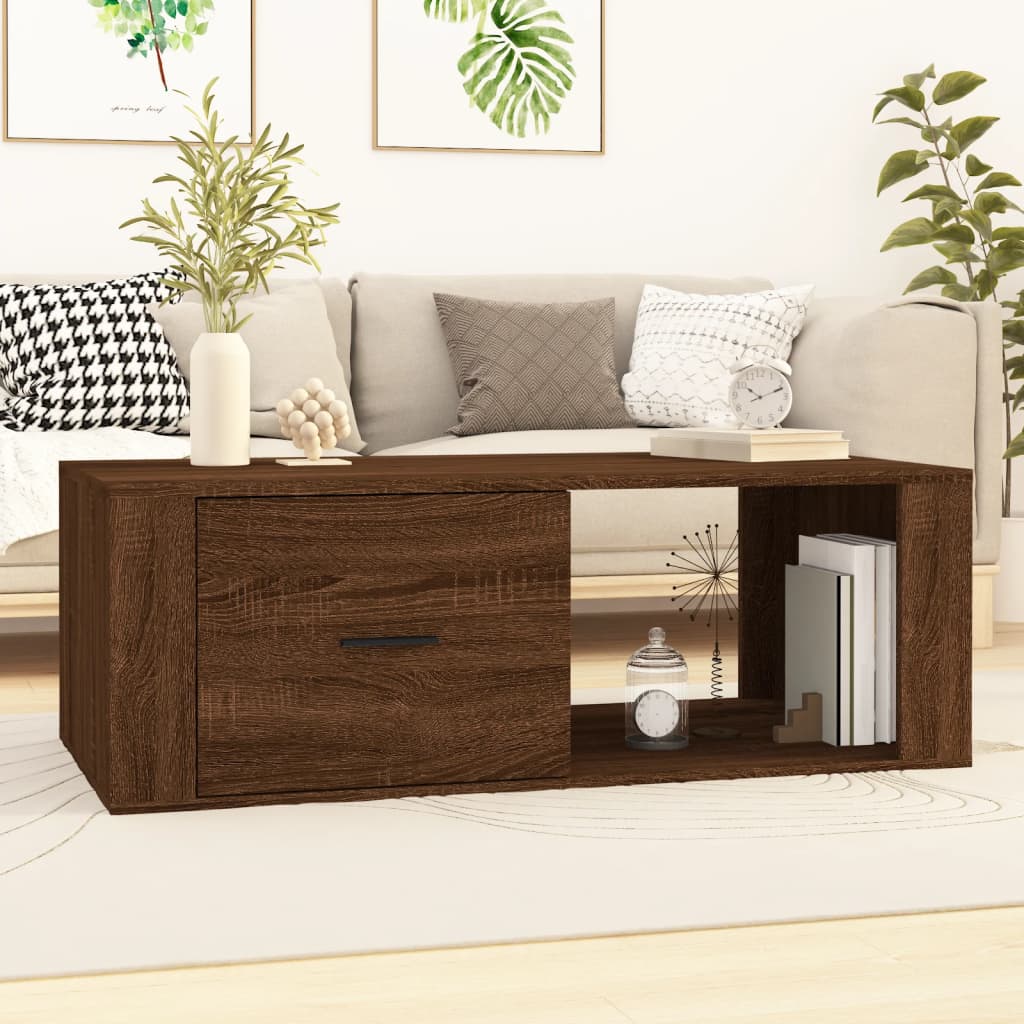 Salontafel 100x50,5x35 cm bewerkt hout bruin eikenkleur is nu te koop bij PeponiXL, paradijselijk wonen!