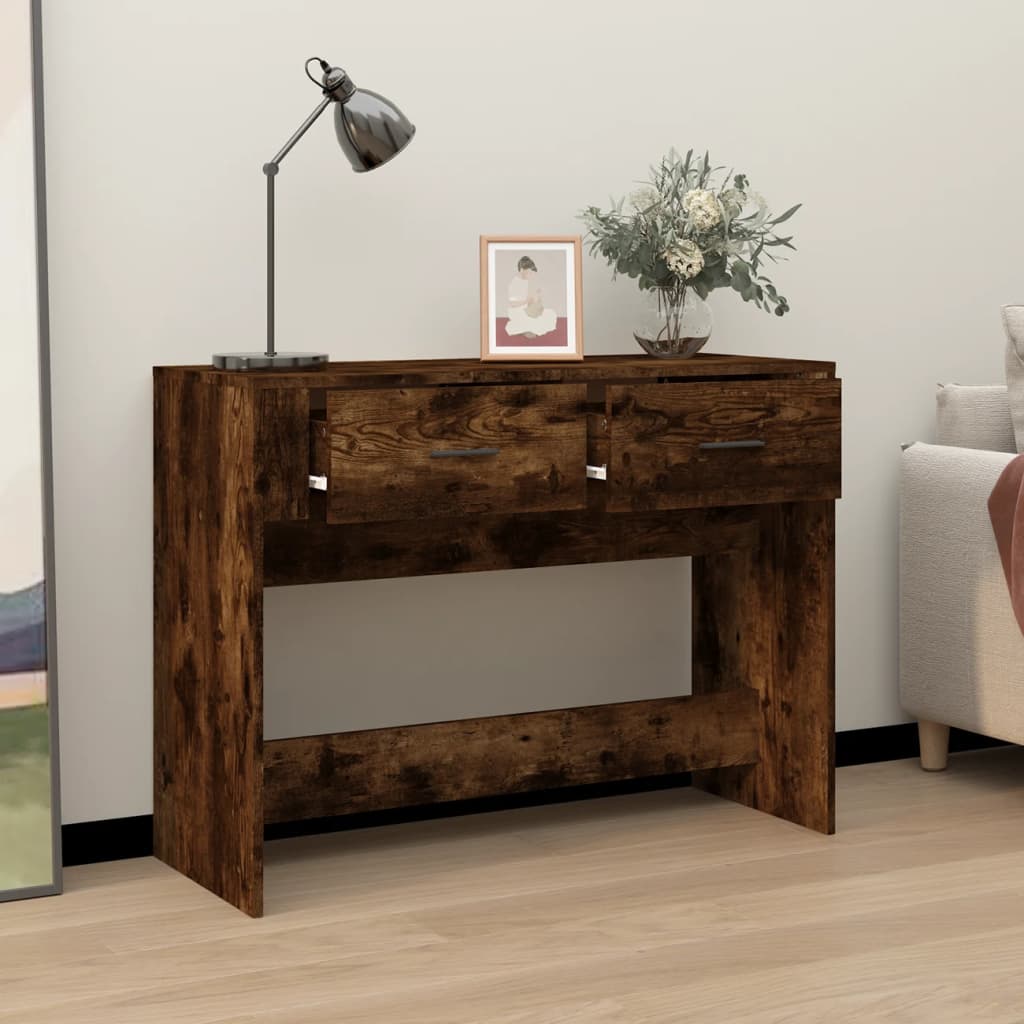 Wandtafel 100x39x75 cm bewerkt hout gerookt eikenkleurig is nu te koop bij PeponiXL, paradijselijk wonen!