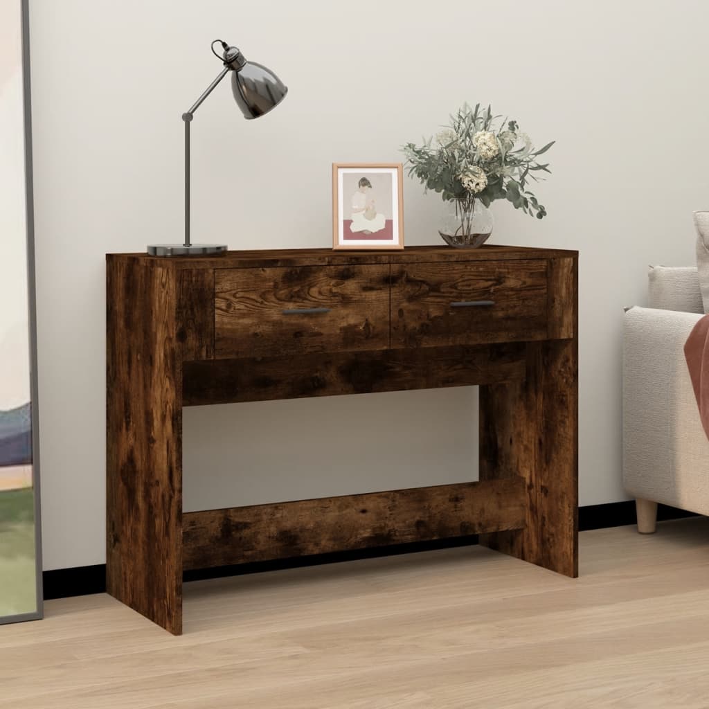 Wandtafel 100x39x75 cm bewerkt hout gerookt eikenkleurig is nu te koop bij PeponiXL, paradijselijk wonen!