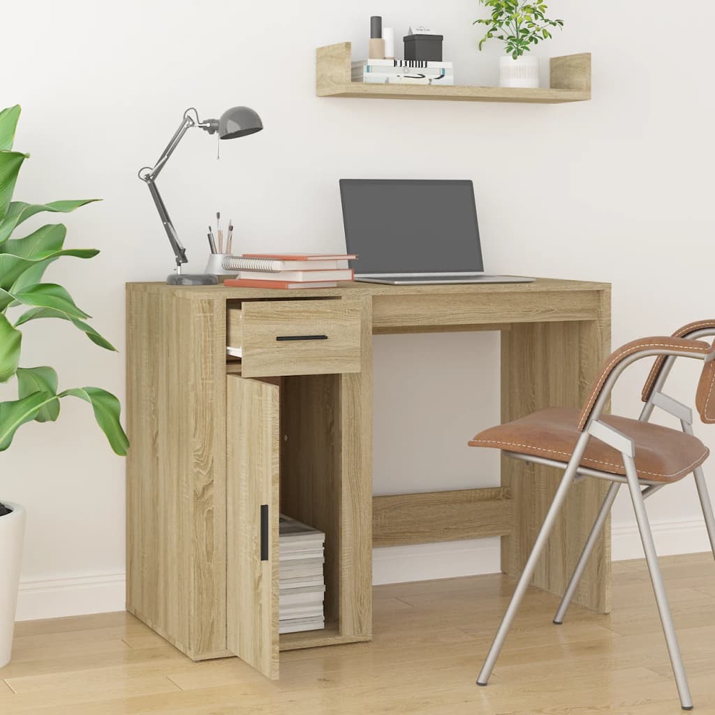 Bureau 100x49x75 cm bewerkt hout sonoma eikenkleurig is nu te koop bij PeponiXL, paradijselijk wonen!