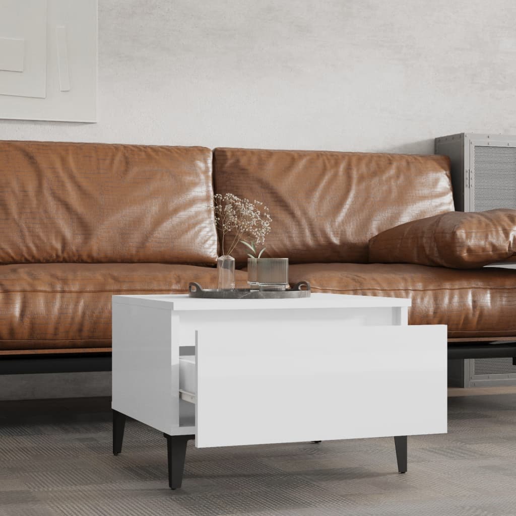 Bijzettafels 2 st 50x46x35 cm bewerkt hout hoogglans wit is nu te koop bij PeponiXL, paradijselijk wonen!