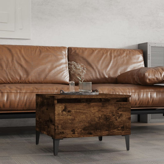 Bijzettafel 50x46x35 cm bewerkt hout gerookt eikenkleurig is nu te koop bij PeponiXL, paradijselijk wonen!