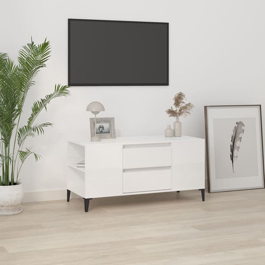 Tv-meubel 102x44,5x50 cm bewerkt hout hoogglans wit is nu te koop bij PeponiXL, paradijselijk wonen!