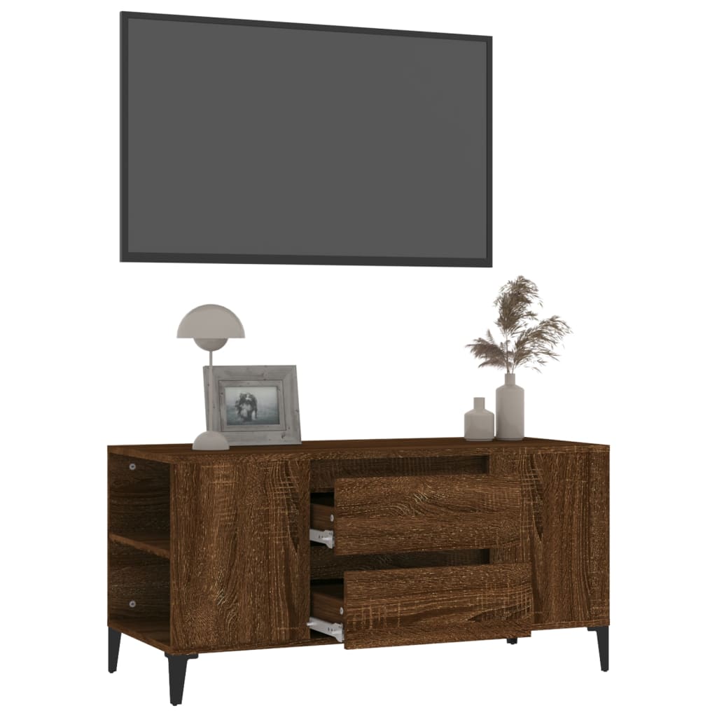 Tv-meubel 102x44,5x50 cm bewerkt hout bruin eikenkleur is nu te koop bij PeponiXL, paradijselijk wonen!