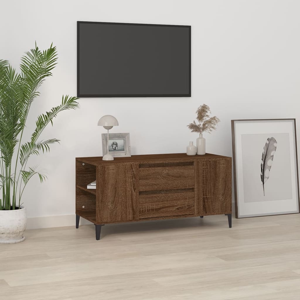 Tv-meubel 102x44,5x50 cm bewerkt hout bruin eikenkleur is nu te koop bij PeponiXL, paradijselijk wonen!