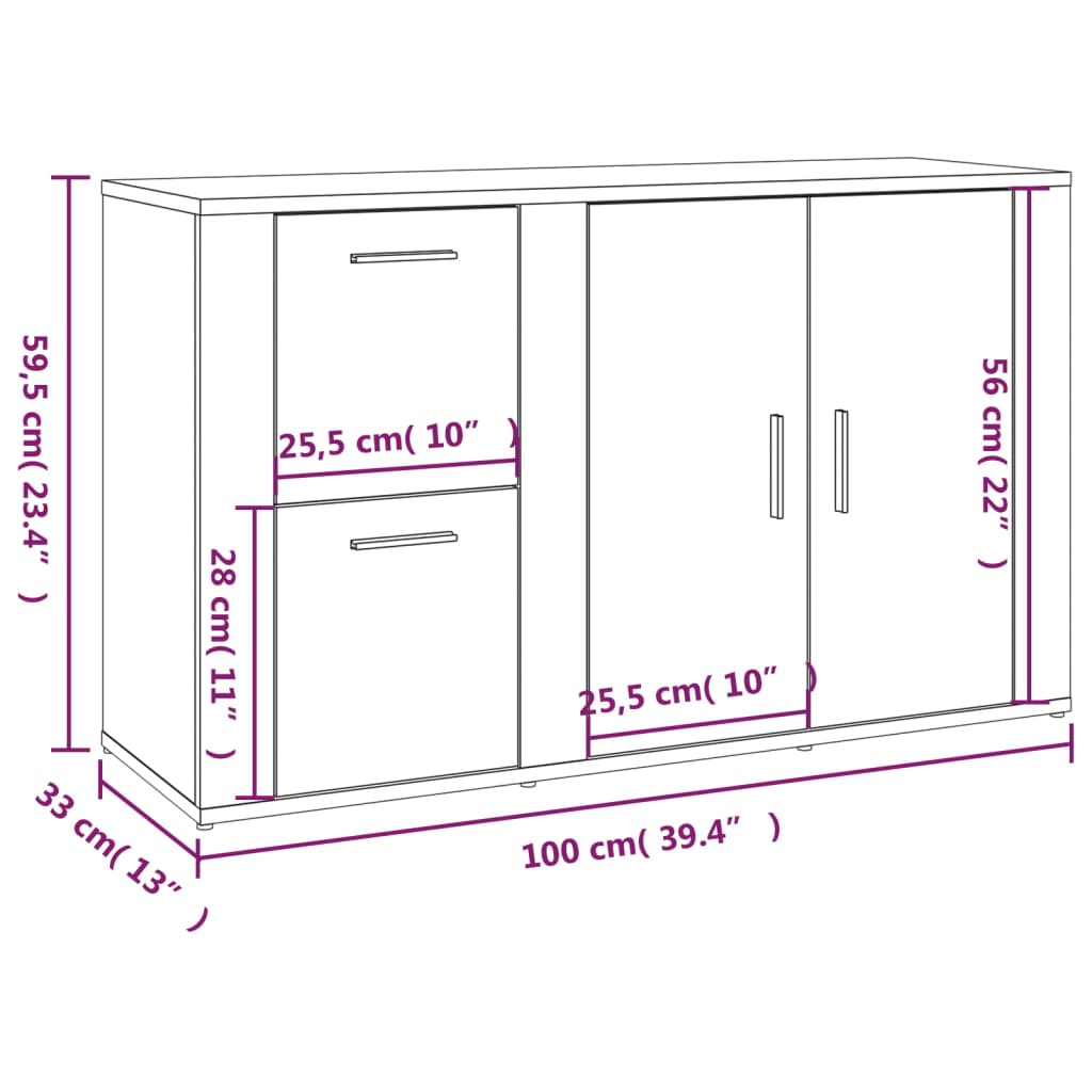 Dressoir 100x33x59,5 cm bewerkt hout wit is nu te koop bij PeponiXL, paradijselijk wonen!