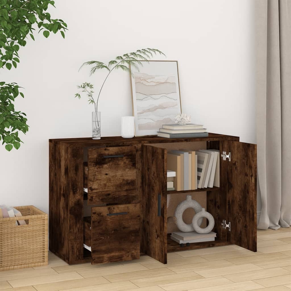 Dressoir 100x33x59,5 cm bewerkt hout gerookt eikenkleurig is nu te koop bij PeponiXL, paradijselijk wonen!