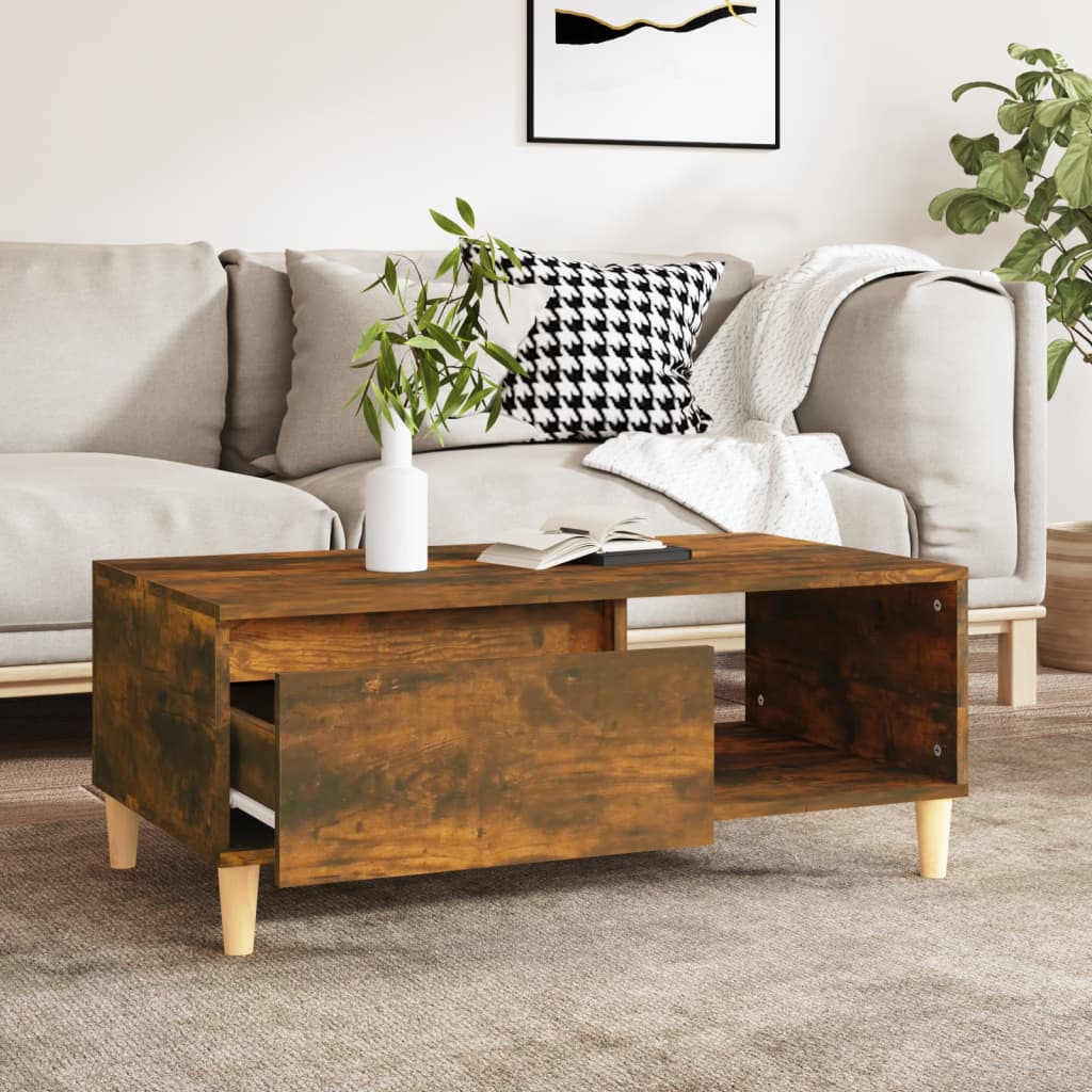 Salontafel 90x50x36,5 cm bewerkt hout gerookt eikenkleurig is nu te koop bij PeponiXL, paradijselijk wonen!