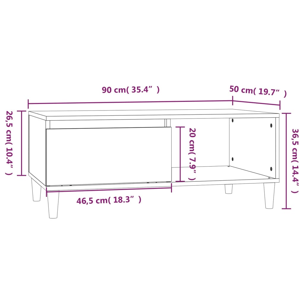 Salontafel 90x50x36,5 cm bewerkt hout gerookt eikenkleurig is nu te koop bij PeponiXL, paradijselijk wonen!