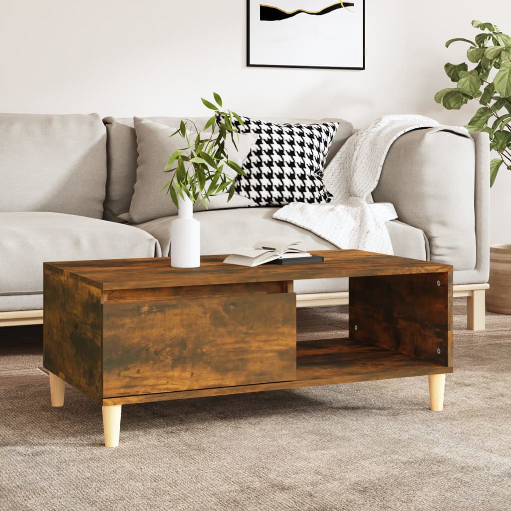 Salontafel 90x50x36,5 cm bewerkt hout gerookt eikenkleurig is nu te koop bij PeponiXL, paradijselijk wonen!