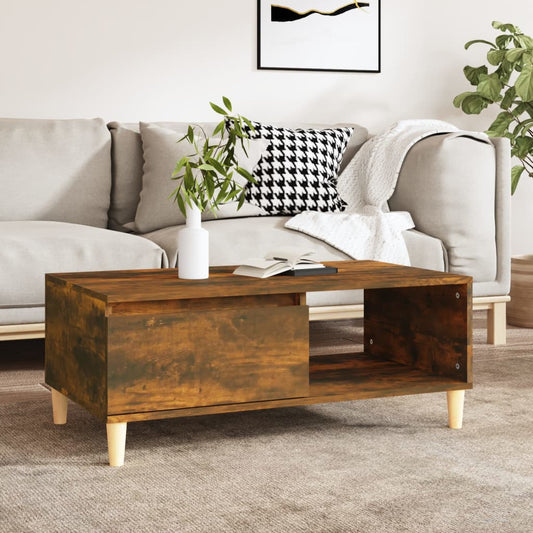 Salontafel 90x50x36,5 cm bewerkt hout gerookt eikenkleurig is nu te koop bij PeponiXL, paradijselijk wonen!