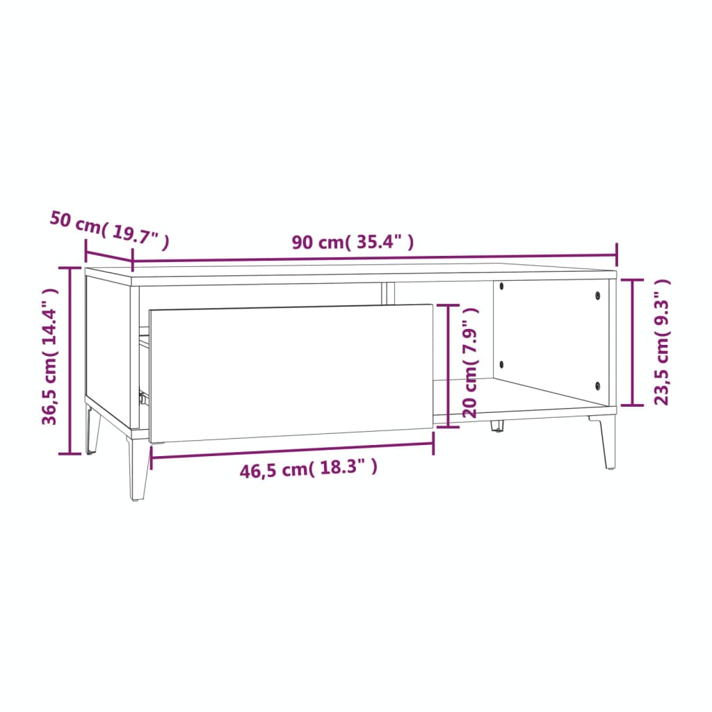 Salontafel 90x50x36,5 cm bewerkt hout betongrijs is nu te koop bij PeponiXL, paradijselijk wonen!