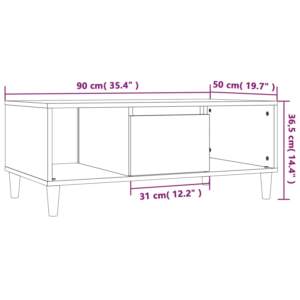 Salontafel 90x50x36,5 cm bewerkt hout sonoma eikenkleurig is nu te koop bij PeponiXL, paradijselijk wonen!