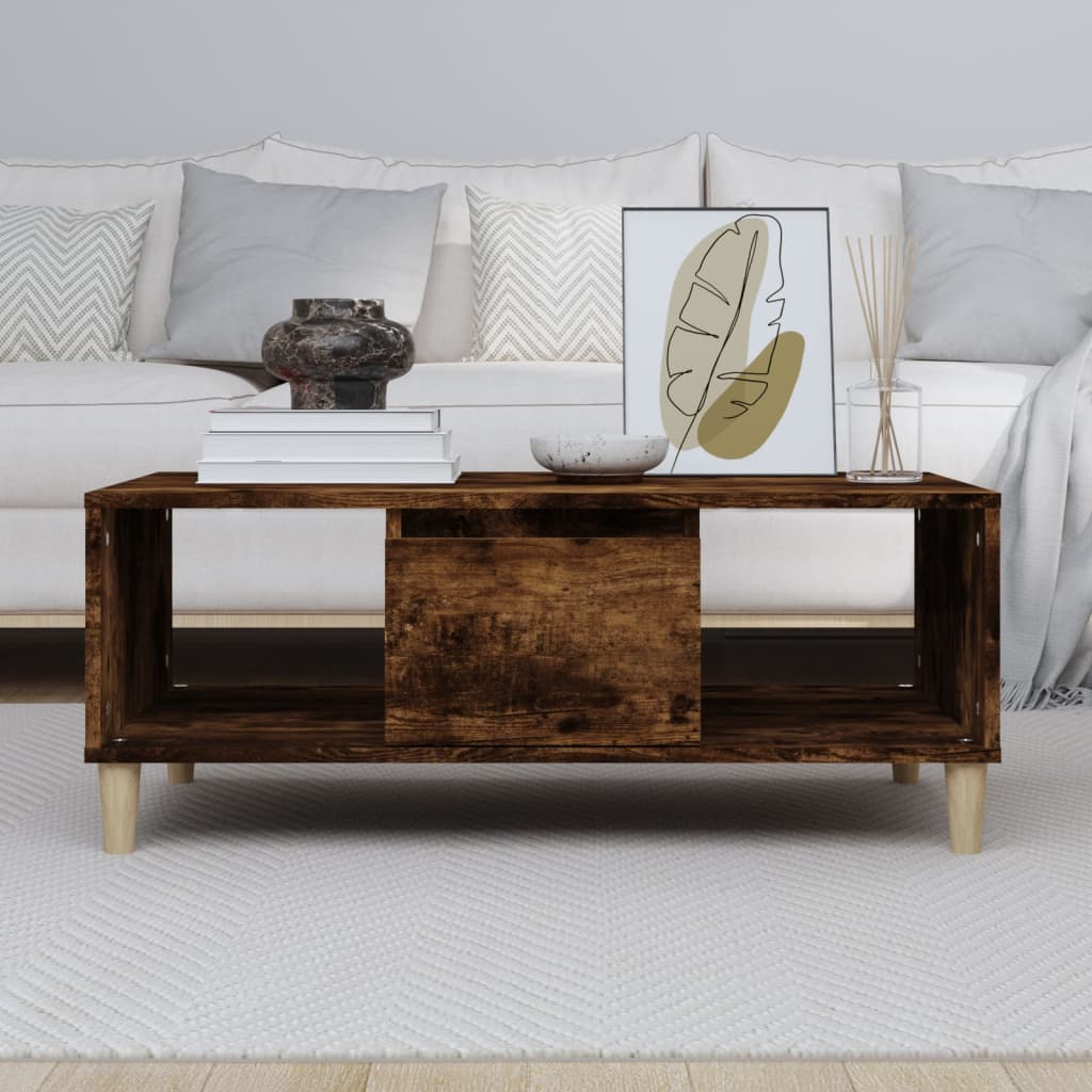 Salontafel 90x50x36,5 cm bewerkt hout gerookt eikenkleurig is nu te koop bij PeponiXL, paradijselijk wonen!