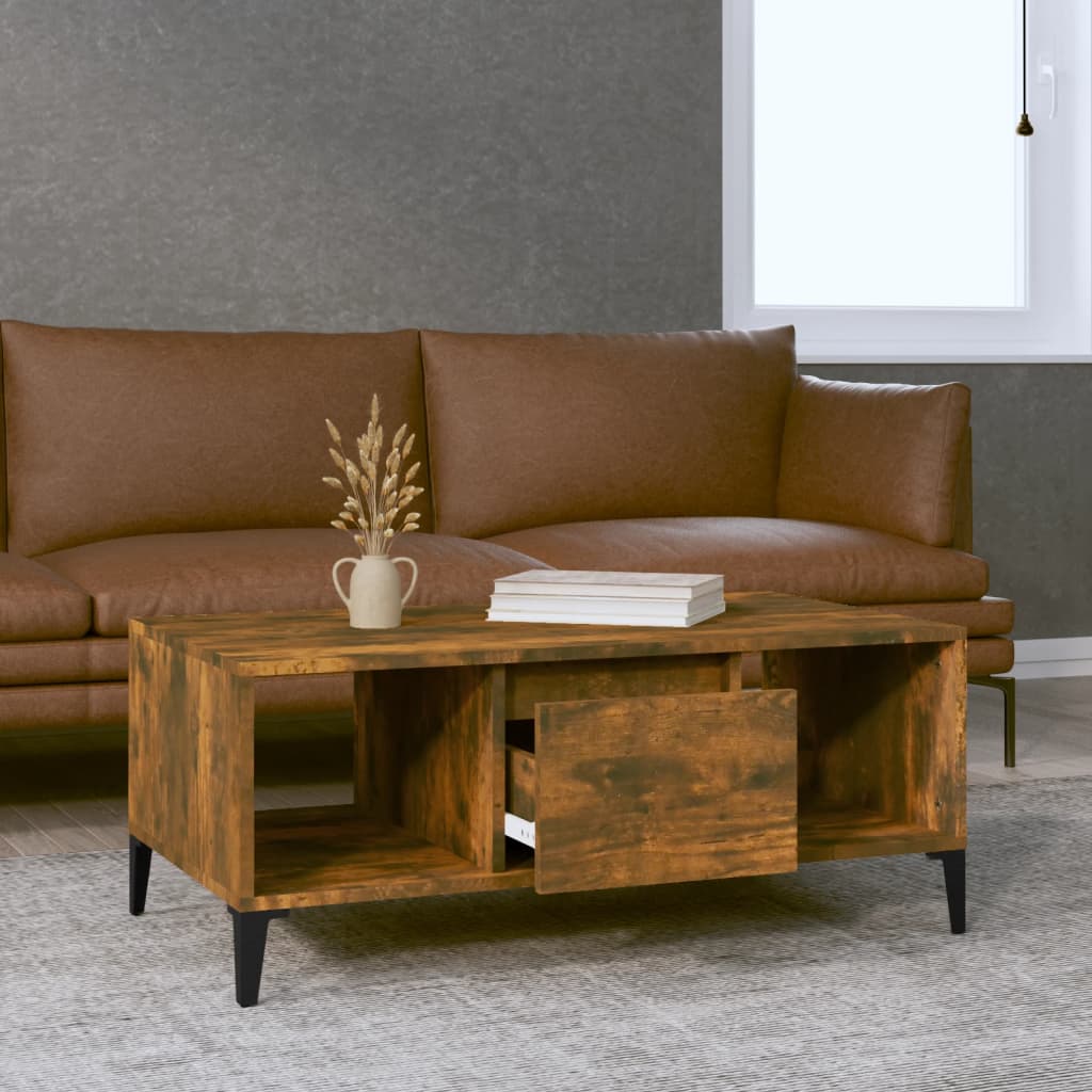 Salontafel 90x50x36,5 cm bewerkt hout gerookt eikenkleurig is nu te koop bij PeponiXL, paradijselijk wonen!