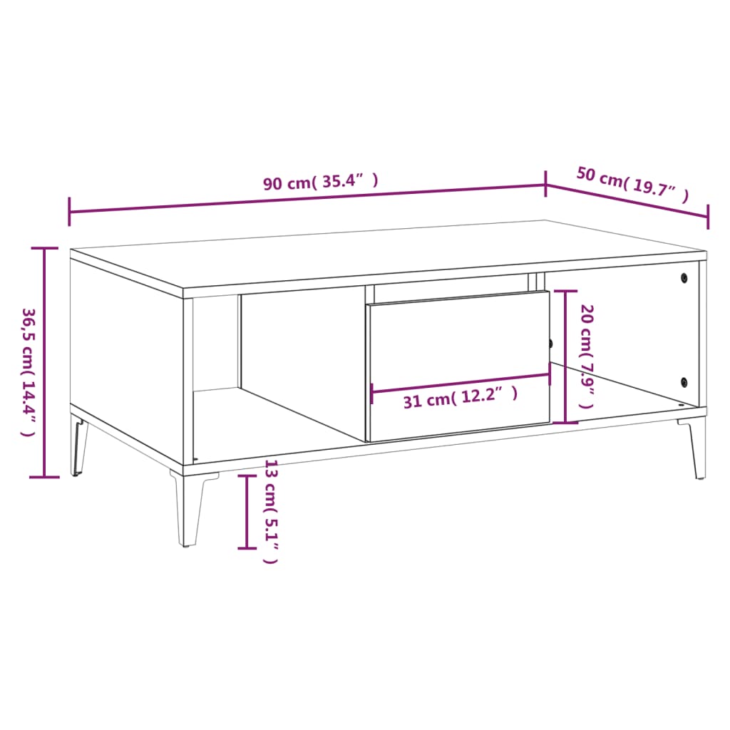 Salontafel 90x50x36,5 cm bewerkt hout gerookt eikenkleurig is nu te koop bij PeponiXL, paradijselijk wonen!