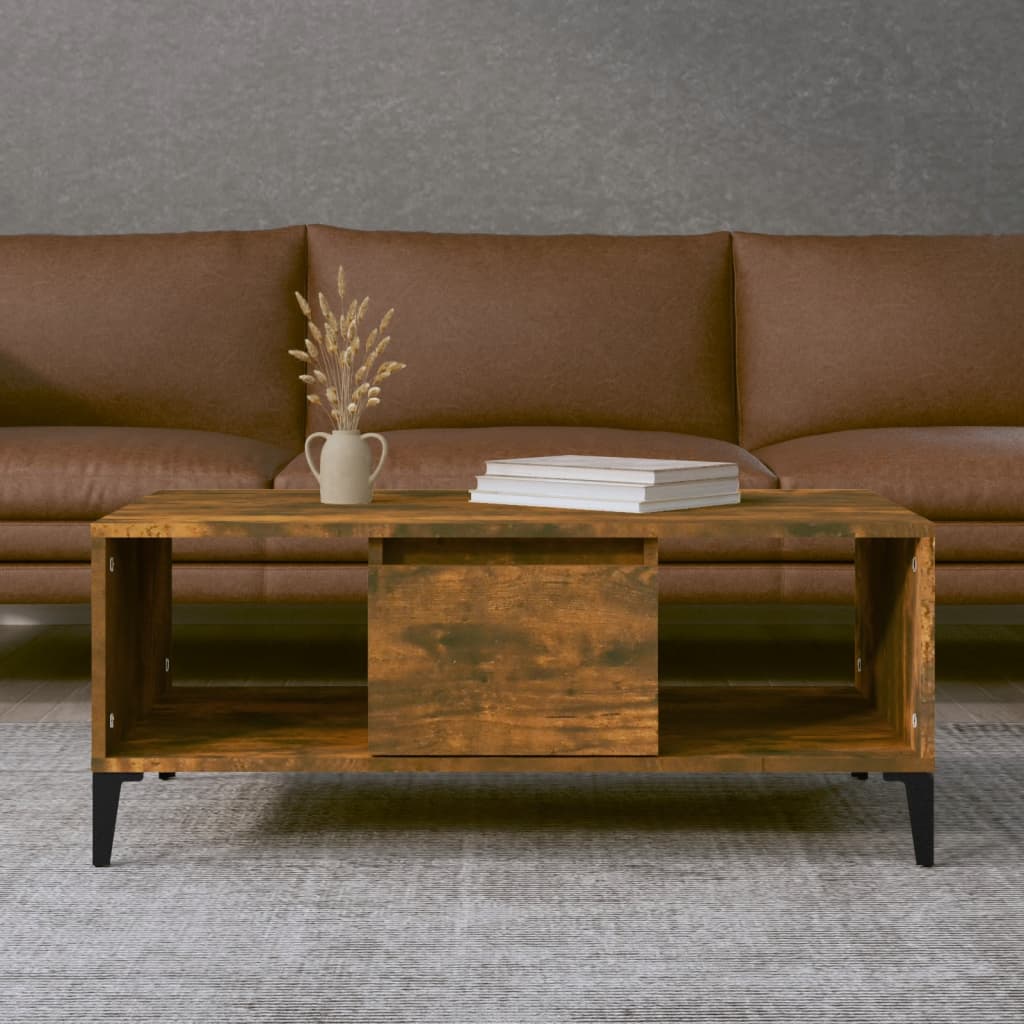 Salontafel 90x50x36,5 cm bewerkt hout gerookt eikenkleurig is nu te koop bij PeponiXL, paradijselijk wonen!