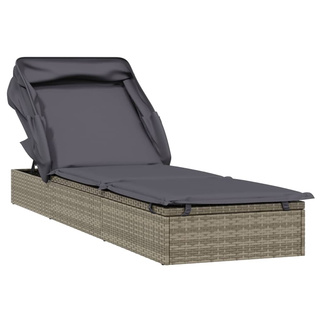 Ligbed met inklapbaar dak 213x63x97 cm poly rattan grijs is nu te koop bij PeponiXL, paradijselijk wonen!