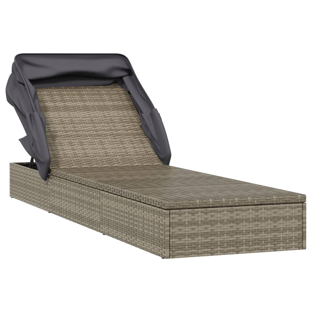 Ligbed met inklapbaar dak 213x63x97 cm poly rattan grijs is nu te koop bij PeponiXL, paradijselijk wonen!