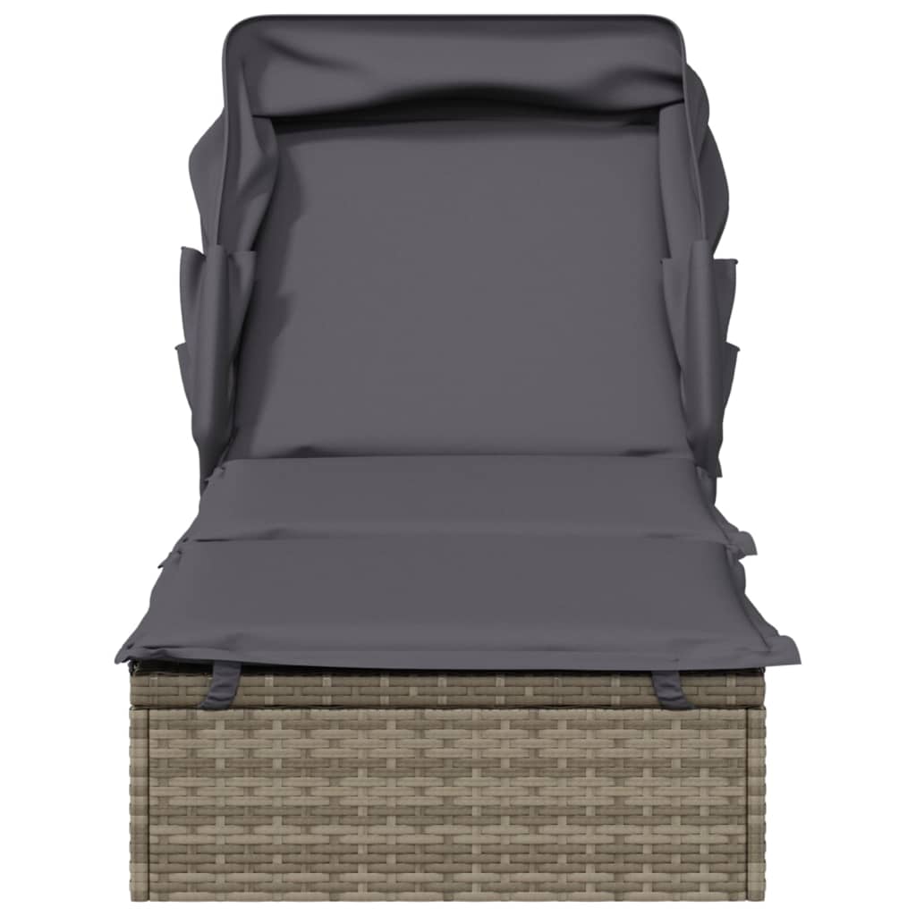 Ligbed met inklapbaar dak 213x63x97 cm poly rattan grijs is nu te koop bij PeponiXL, paradijselijk wonen!